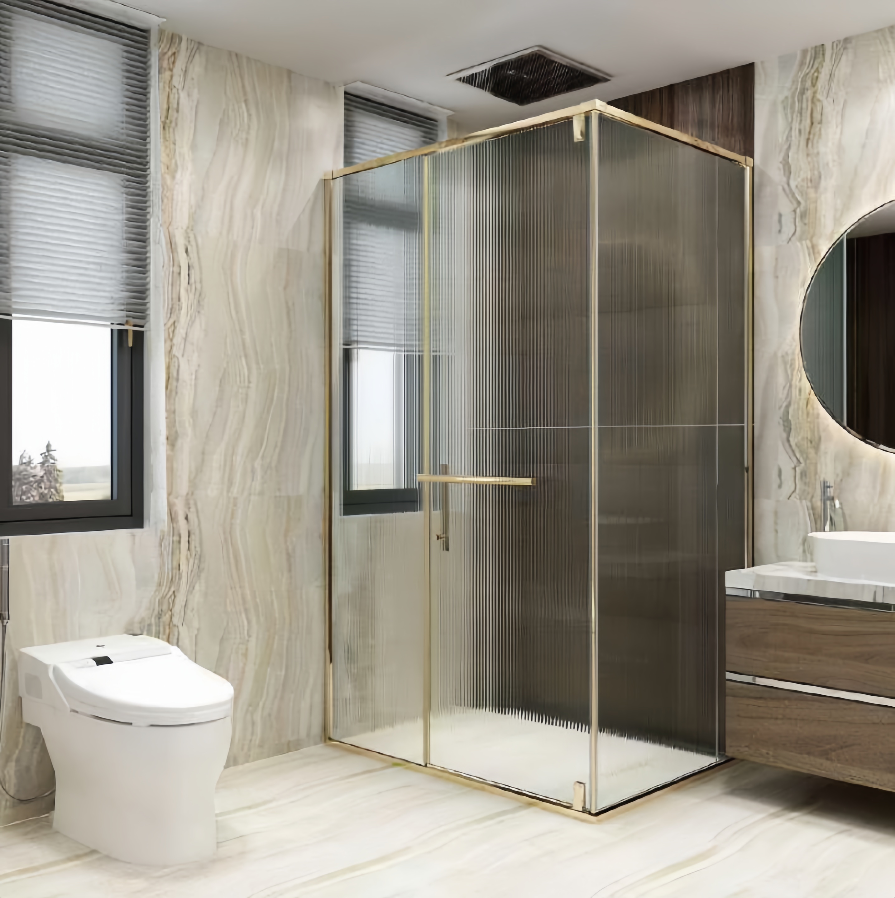 PHÒNG TẮM KÍNH CAO CẤP GÓC 90° CỬA MỞ - NHẬP KHẨU